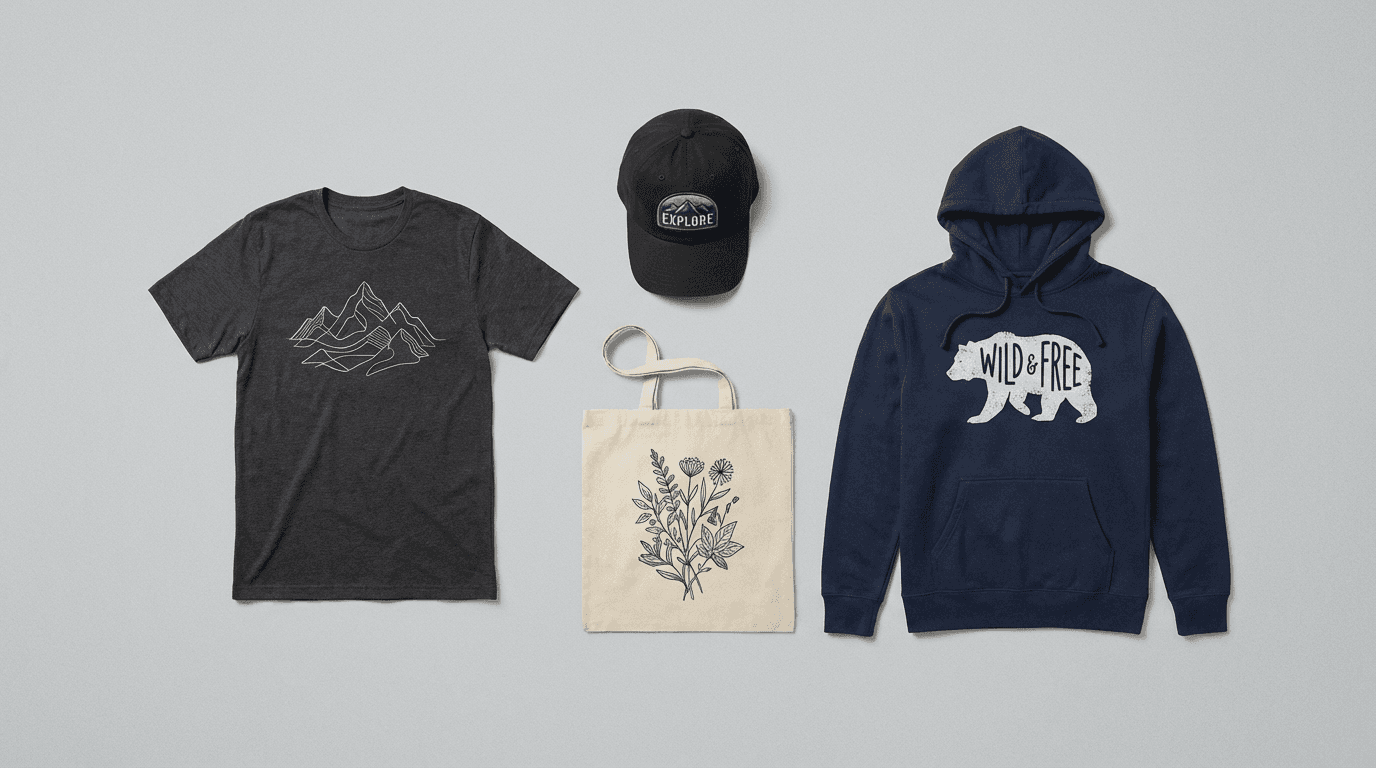 Productos de estampado: playeras, gorras, tote bags, sudaderas