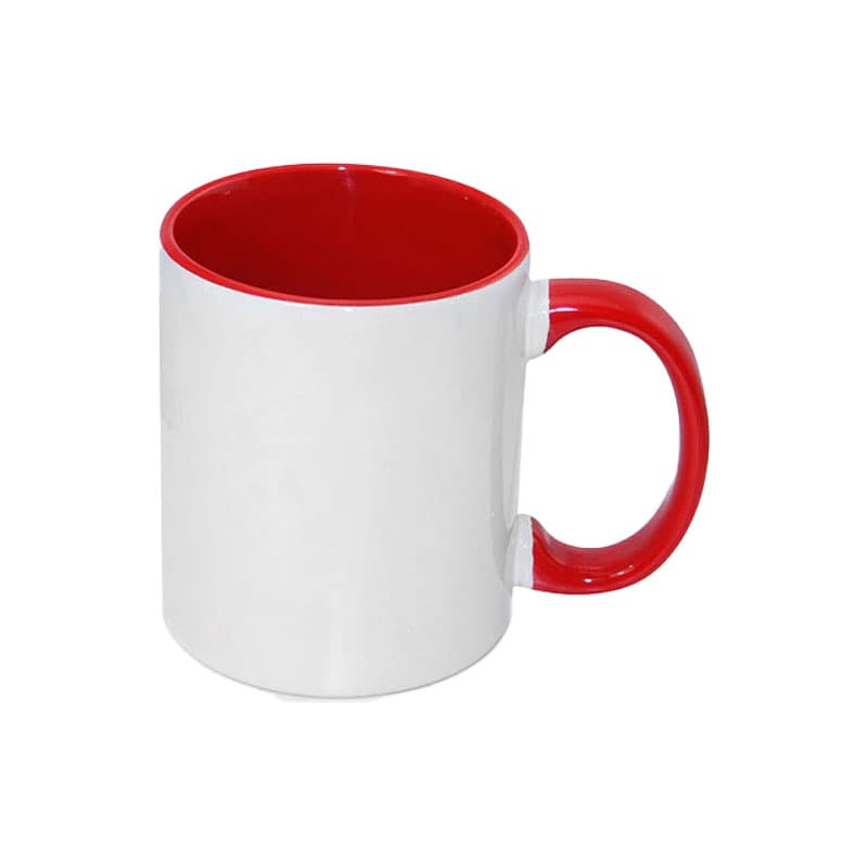 TAZAS BLANCAS CON ASA Y BORDES ROJOS 11ONZ