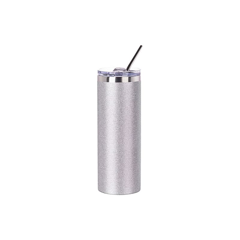 Vasos Glitter (Silver) 20oz/600ml Tapa y Sorbete - Acero Inoxidable