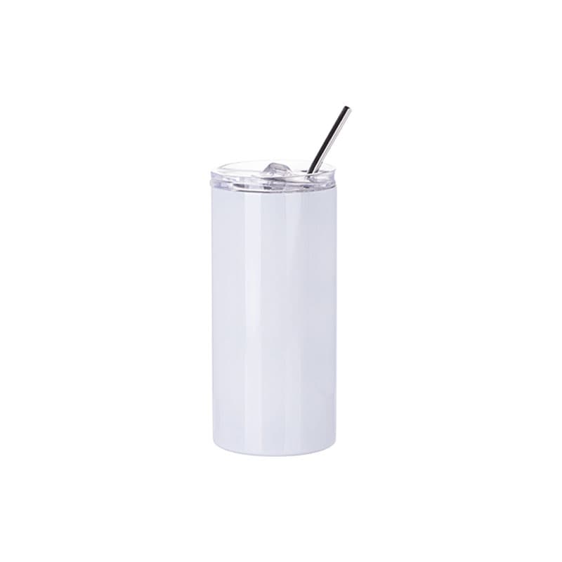Vaso Blanco 16oz - Acero Inoxidable con Tapa y Sorbete