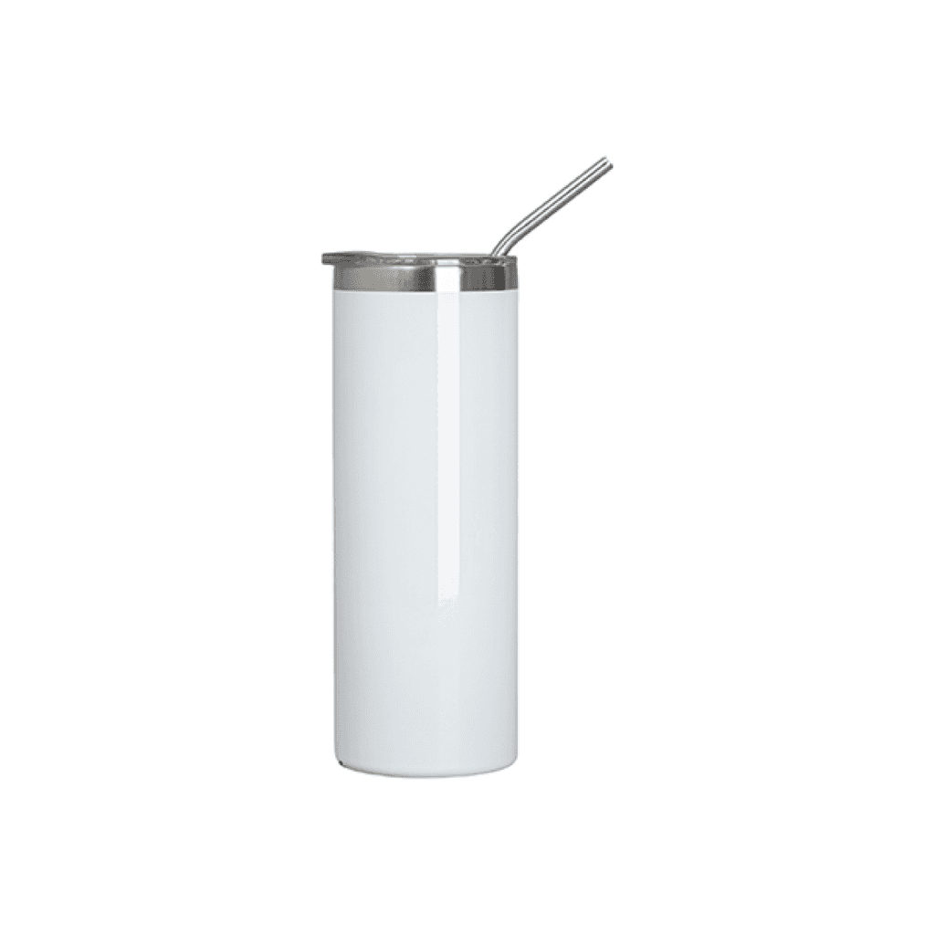 Vasos Borde Plateado (Blanco) 20oz/600ml Tapa y Sorbete - Acero Inoxidable